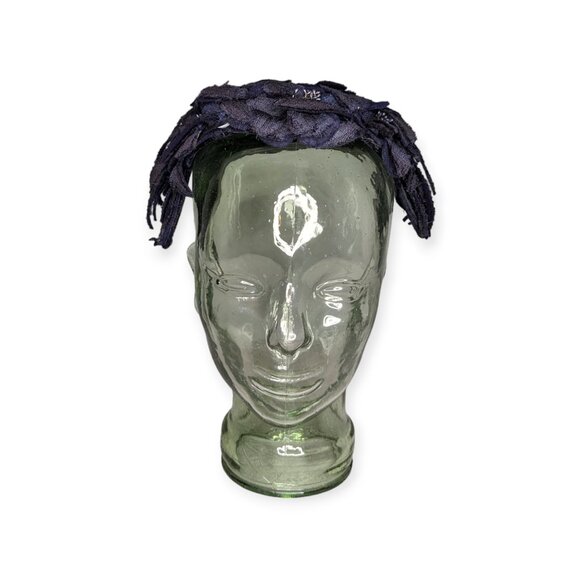 Vintage Faux Feathers Navy Blue Pinch Hat - Picture 2 of 8
